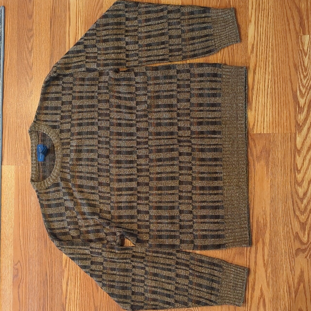 Men's Vintage Style Crewneck Sweater - Brown and Tan